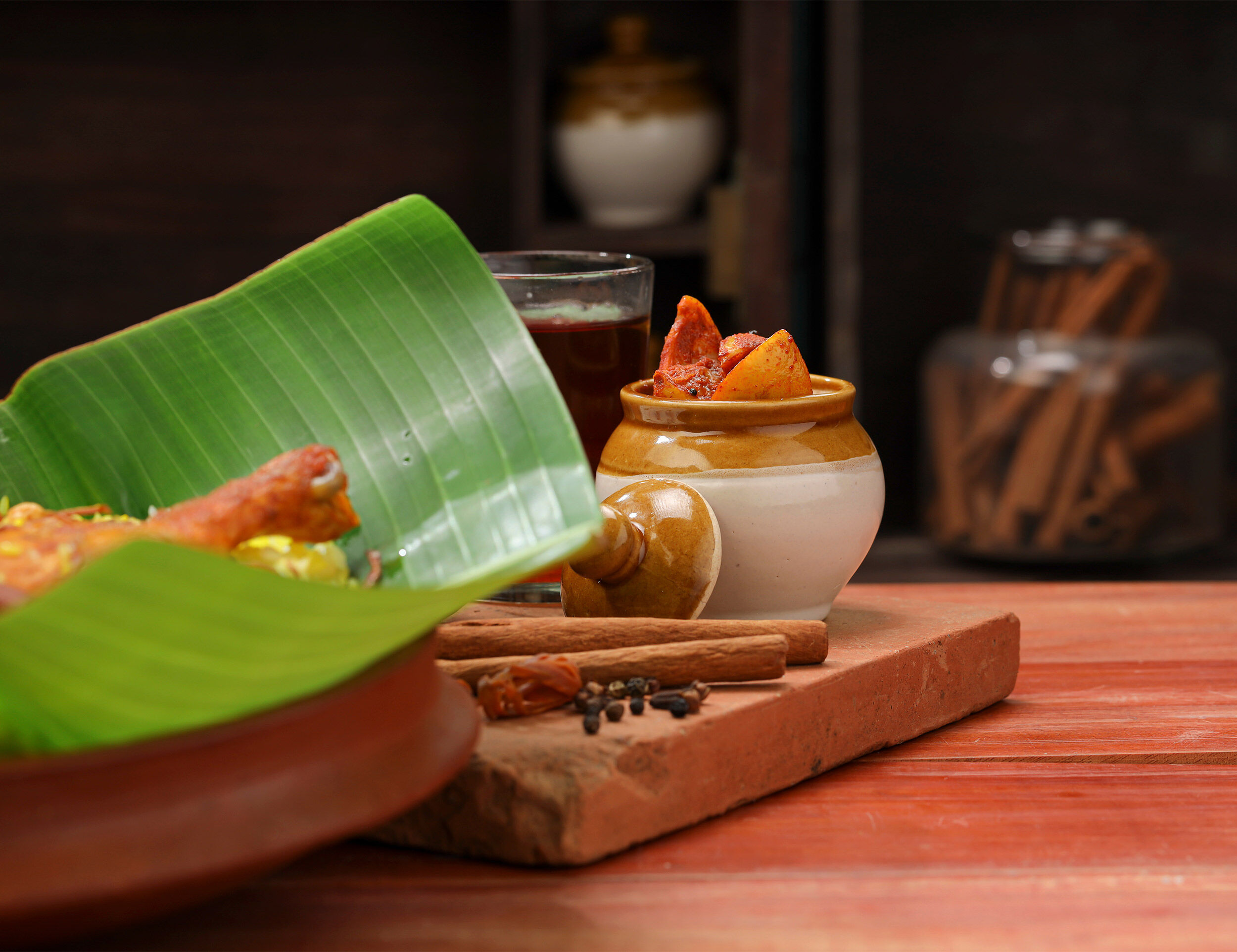 Kerala-style serving on a banana leaf.